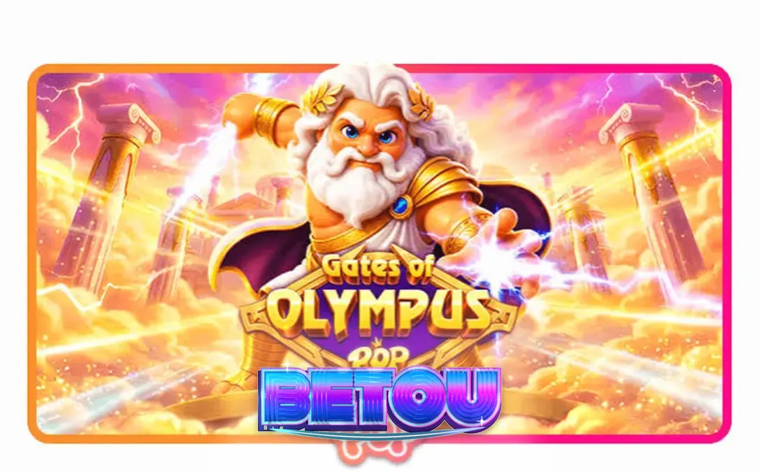 Interface de jogo do slot Gates of Olympus POP com Zeus e símbolos temáticos